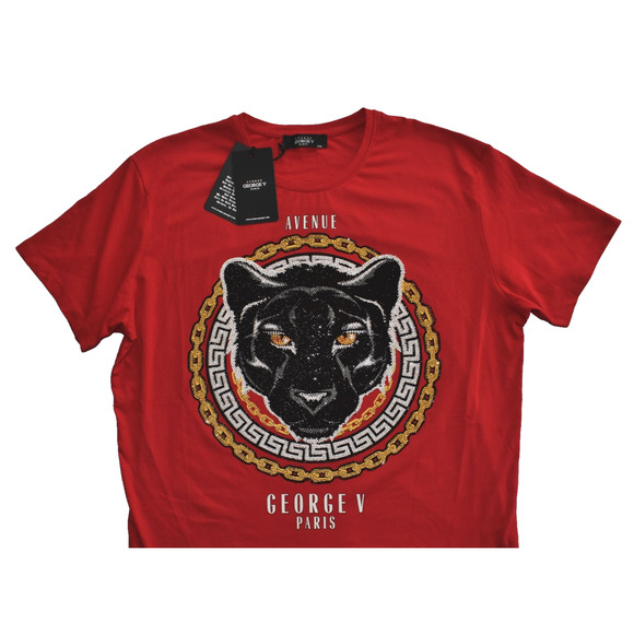 A9 NWT AVENUE GEORGE V Red Crystal Paved Panther Face T-Shirt Size XXL - Picture 4 of 8